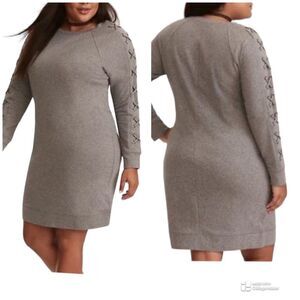 Torrid Lace Up Sleeve French Terry Knit Sweatshirt Dress